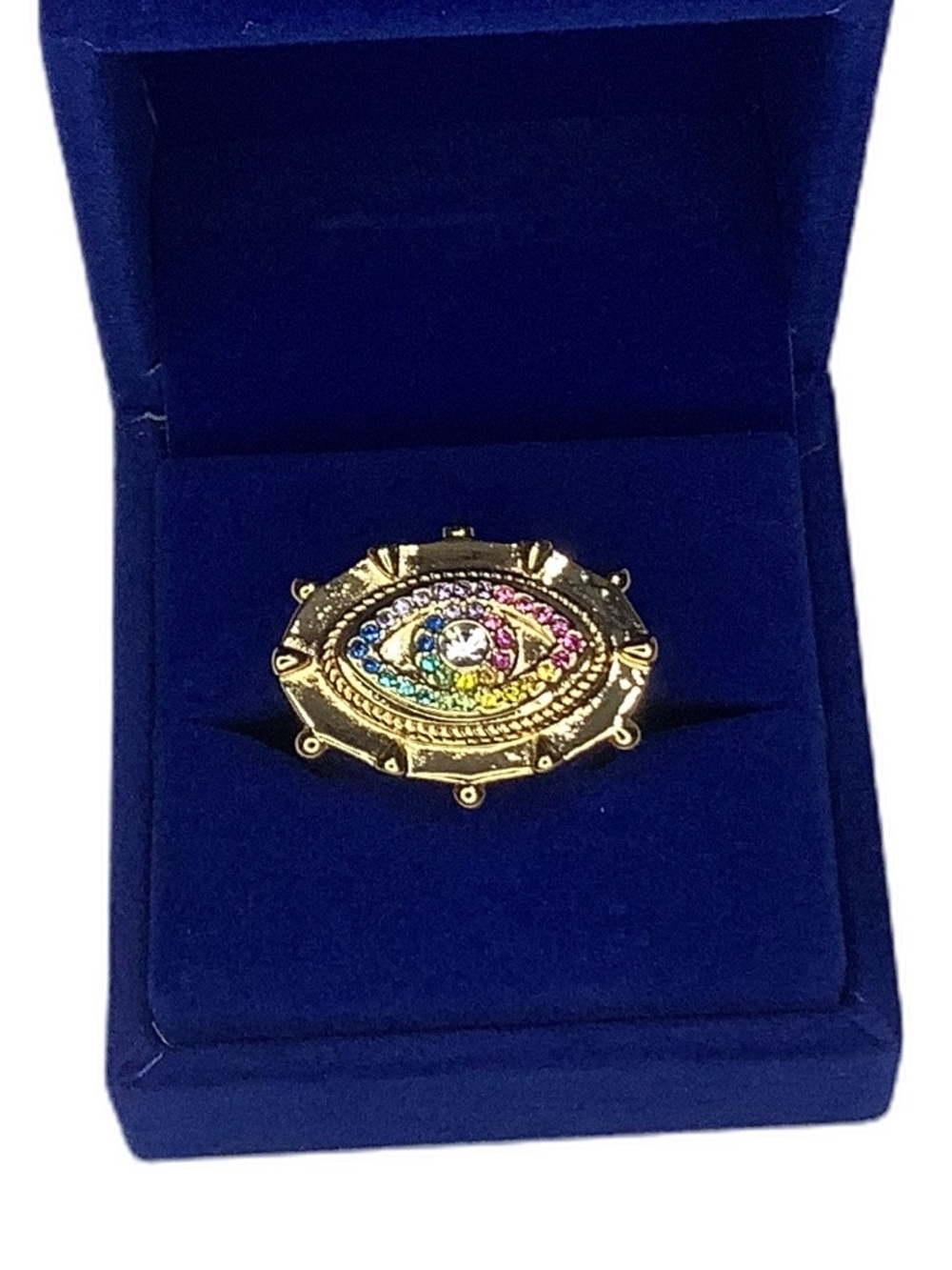 Kurt Geiger London Rainbow Crystal Evil Eye Cocktail Ring 8 New